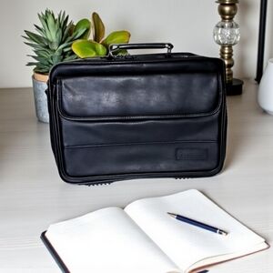 TARGUS BLACK LEATHER LAPTOP,  OFFICE TOTE EUC